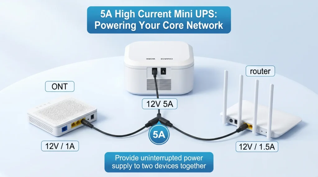 5A High Current Mini UPS Supply to Router and ONT together