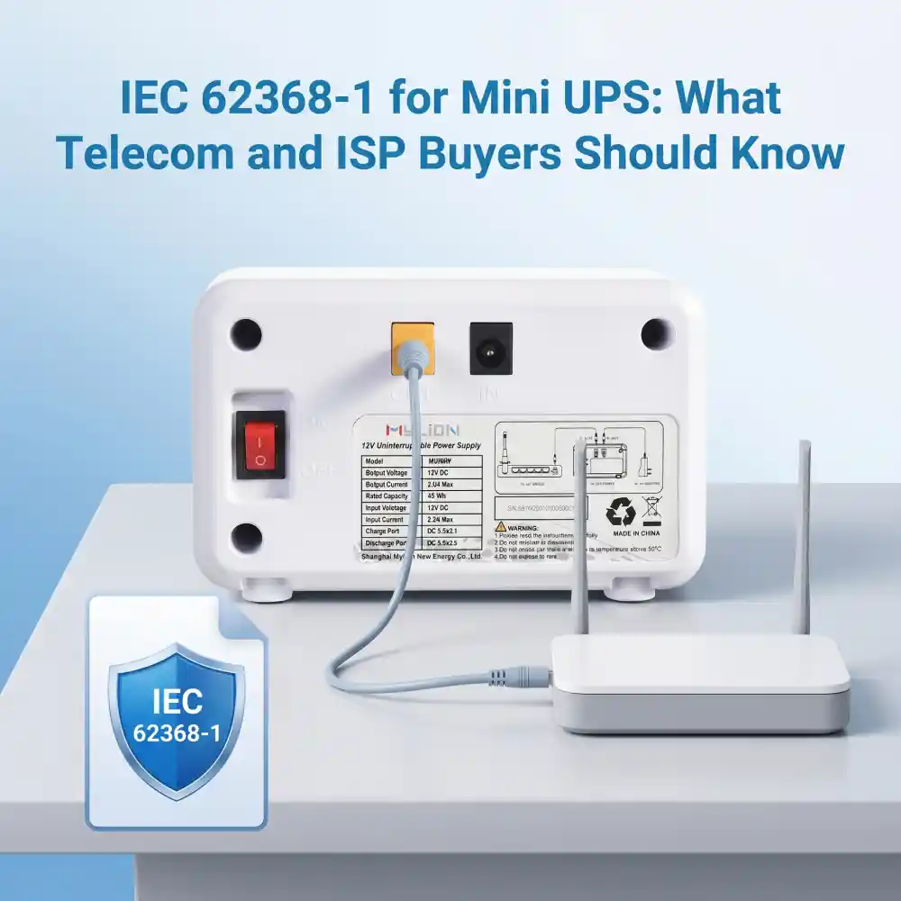 IEC 62368-1 safety standard for Mini DC UPS connected to ONT and router