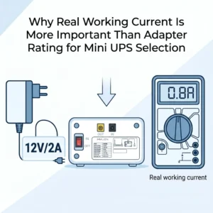 Comparison between adapter rating 12V 2A and real working current 0.8A measured from router