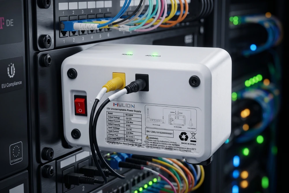 Mylion MU68 Mini DC UPS installed in a compact telecom network enclosure