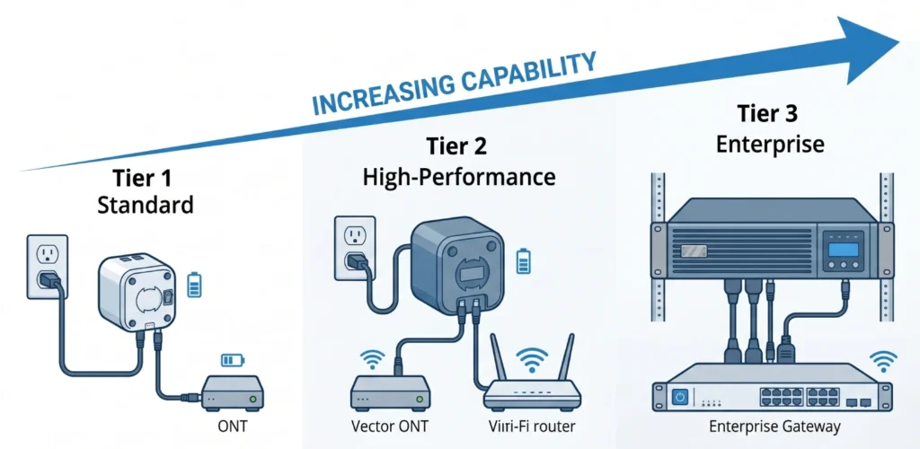 tiered Mini UPS strategy comparison standard tier vs high performance tier vs enterprise tier