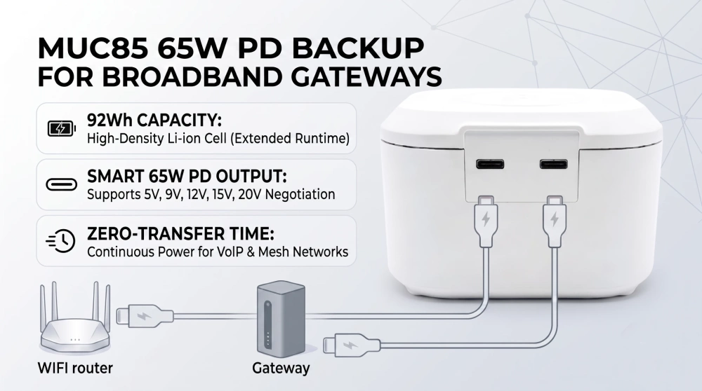 MUC85 65W PD Backup for broadband gateways