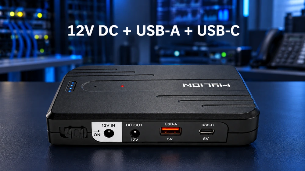 The MYLION MUJ46 Mini UPS combines 12V DC, USB-A 5V and USB-C 5V output